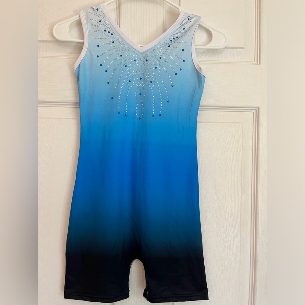 Blue Ombre Sparkle Gymnastics Leotard Unitard Dance Party sz 8-9